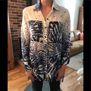 Sheer long button down blouse tunic.